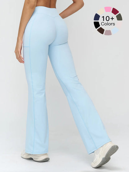 High Waist Naked Feeling Flare Pants Women, Cross Waist Wide Leg Micro Flared Outdoor Casual Sports Pants