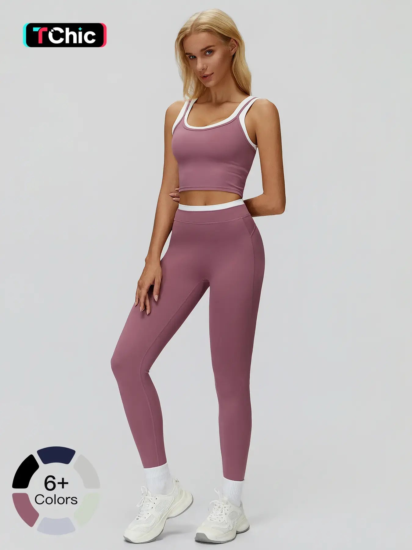 Women's Two-Piece Colorblock Yoga Set, High-Waisted Ribbed Casual Fitness Sportswear
