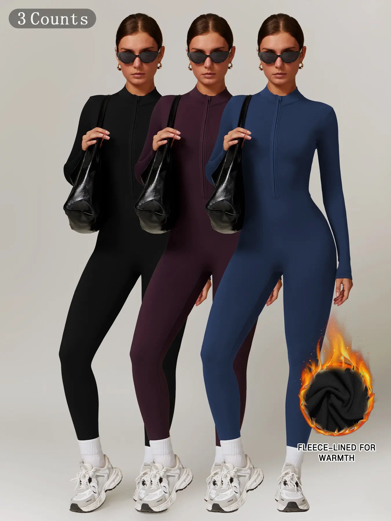 Women's Solid Zip-up Skiing Jumpsuit - Sporty Activewear