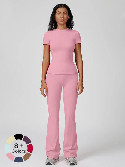 Women's Sporty Two-Piece Set, Quick-Dry Slim Fit T-Shirt & High Waist Yoga Pants - image 3