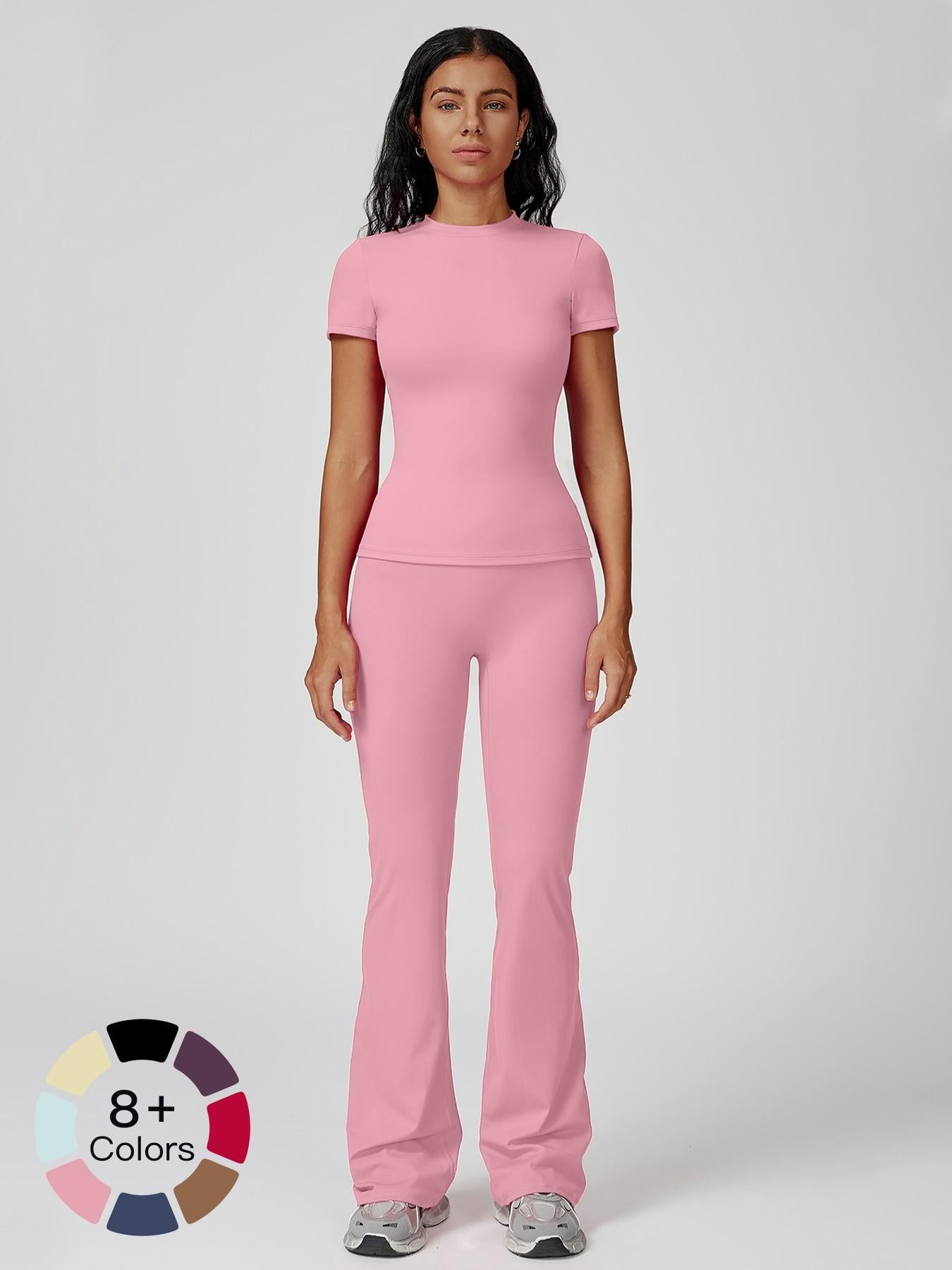 Women's Sporty Two-Piece Set, Quick-Dry Slim Fit T-Shirt & High Waist Yoga Pants - image 20