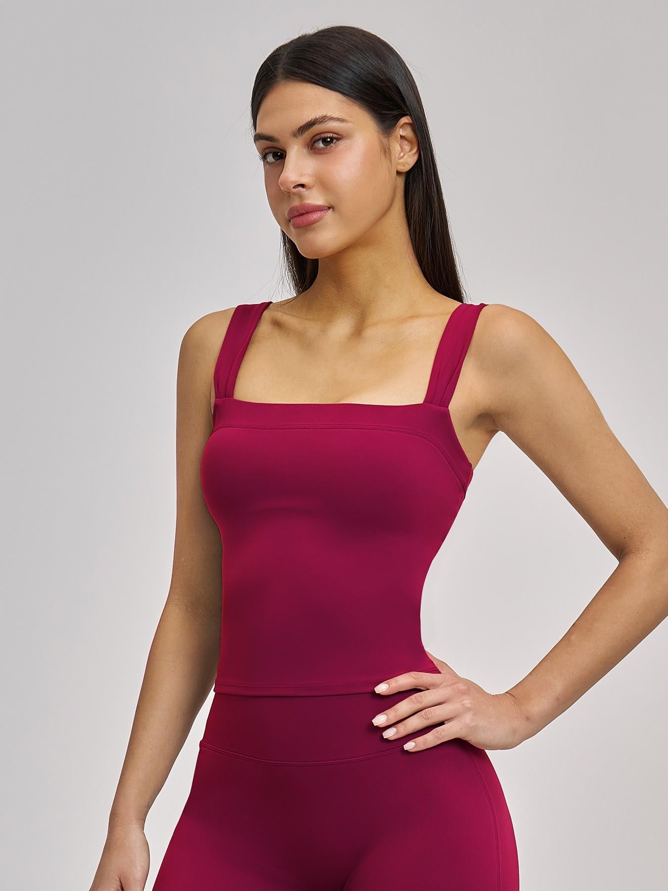 High Elasticity Square Neck Yoga Tank Top with Chest Padding, Outdoor Fitness Sports Bra for Women - image 13