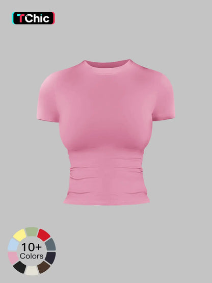 Women's Solid Color Sports Tee, Fitness Sport Top
