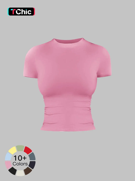 Women's Solid Color Sports Tee, Fitness Sport Top