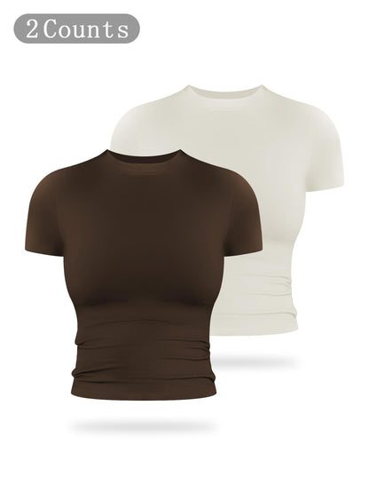 Women's Solid Color Sports Tee, Fitness Sport Top - image 28