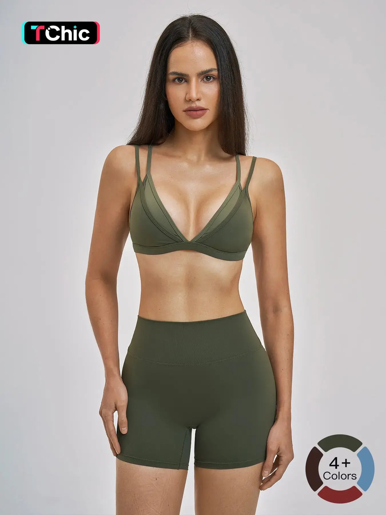 Women's Triangle Cup Wirefree Sports Bra & High Waist Skinny Shorts, Two-Piece Set