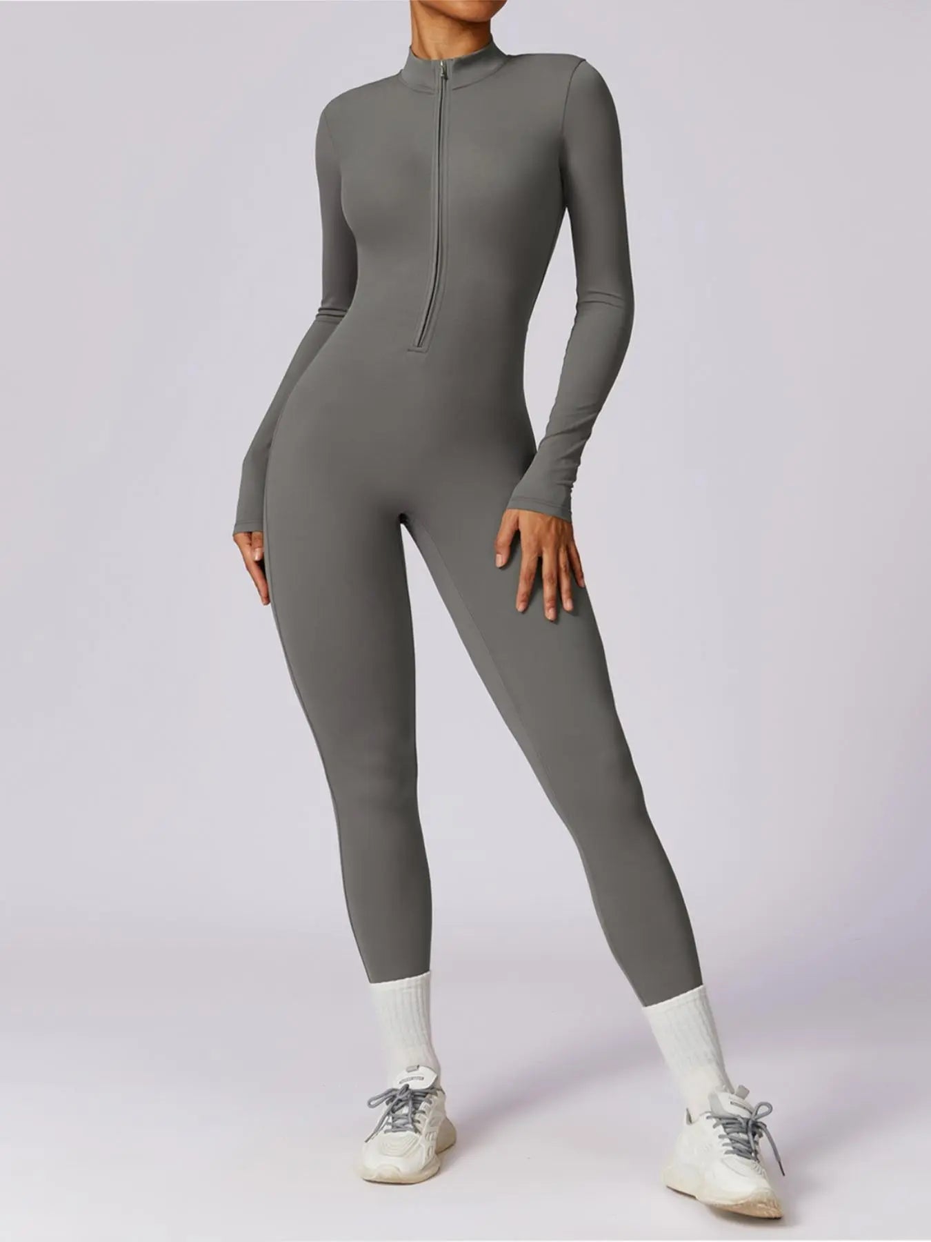 Women's Solid Zip Up Long Sleeve Sports Jumpsuit - image 4