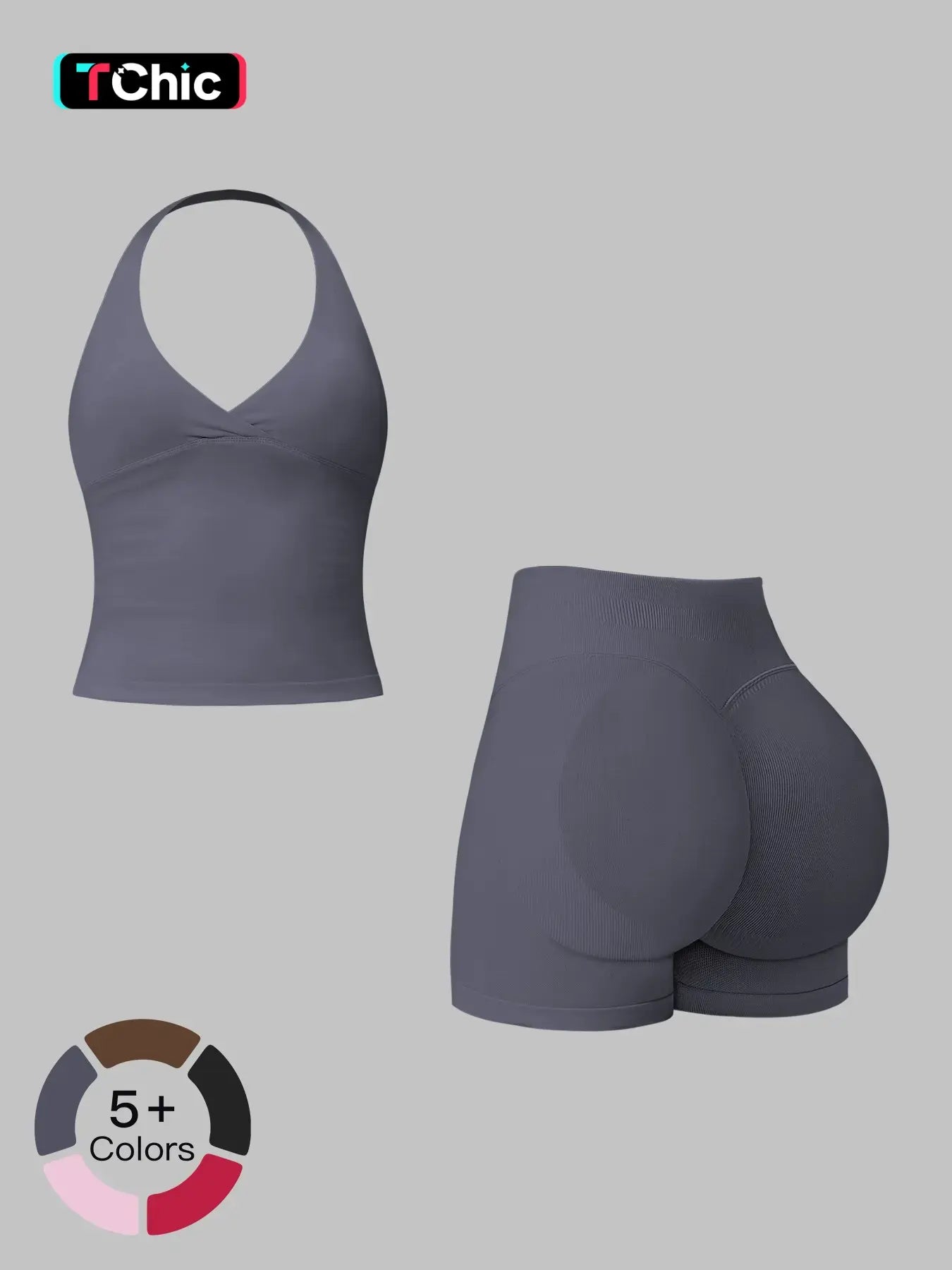 Women's Yoga Set, Halter V-Neck Slimming Lifted Butt Tummy Control
