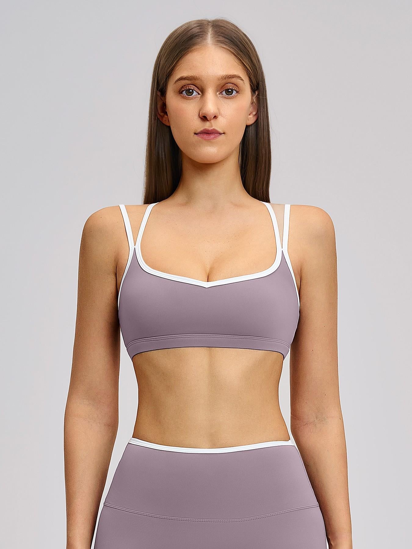 Colorblock Skin-Touch Sports Bra, Quick-Dry Tight-Fitting Cross-Back Sport Tank Top - image 11