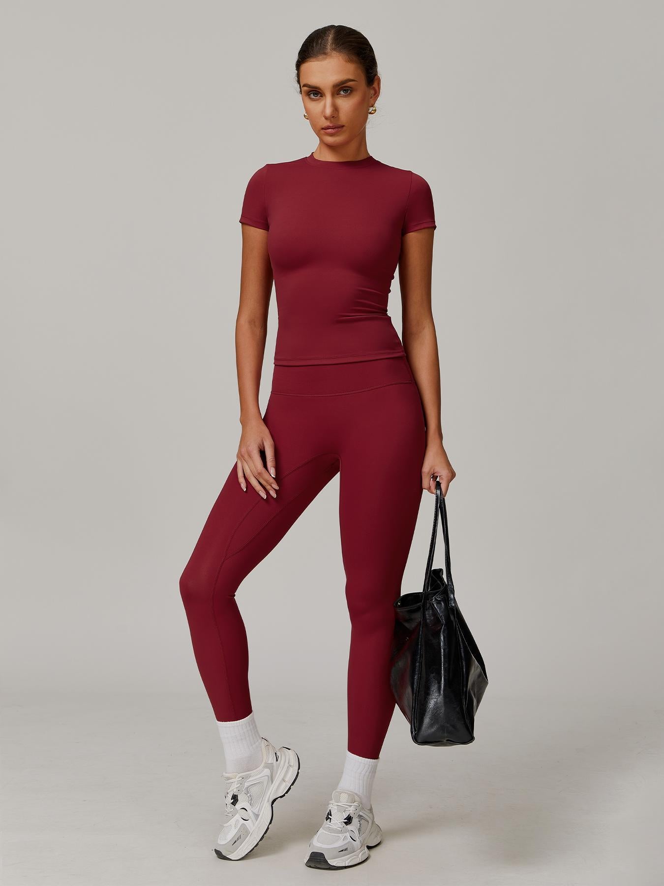 Women's Solid Color Top & High Waist Leggings Sports Set, Casual Comfy Breathable Two-piece Sports… - image 14