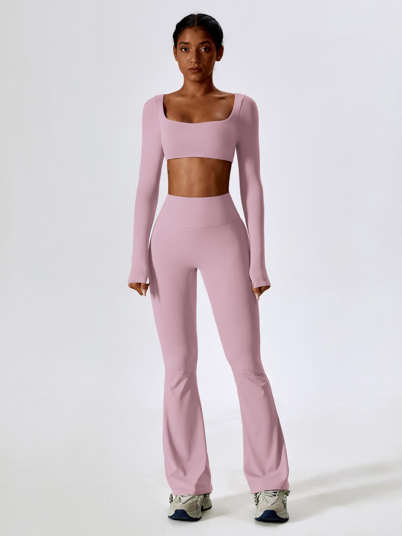 Women's Solid Square Neck Crop Top & High Waist Flare Leg Pants Tracksuit Set, Sporty Comfy… - image 28