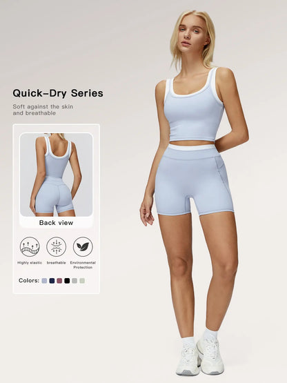 Women's Two-Piece Versatile Colorblock Yoga Set, High-Waisted Ribbed Casual Sportswear for Gym - image 2