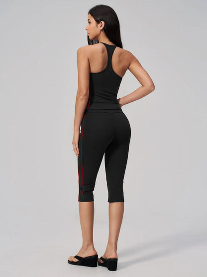Women's Summer Yoga Set, Fuzzy Contrast Backless Sports with Bra Padding - image 6
