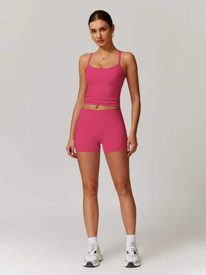 Women's Backless Cami Top & High Waist Shorts Tracksuit Set