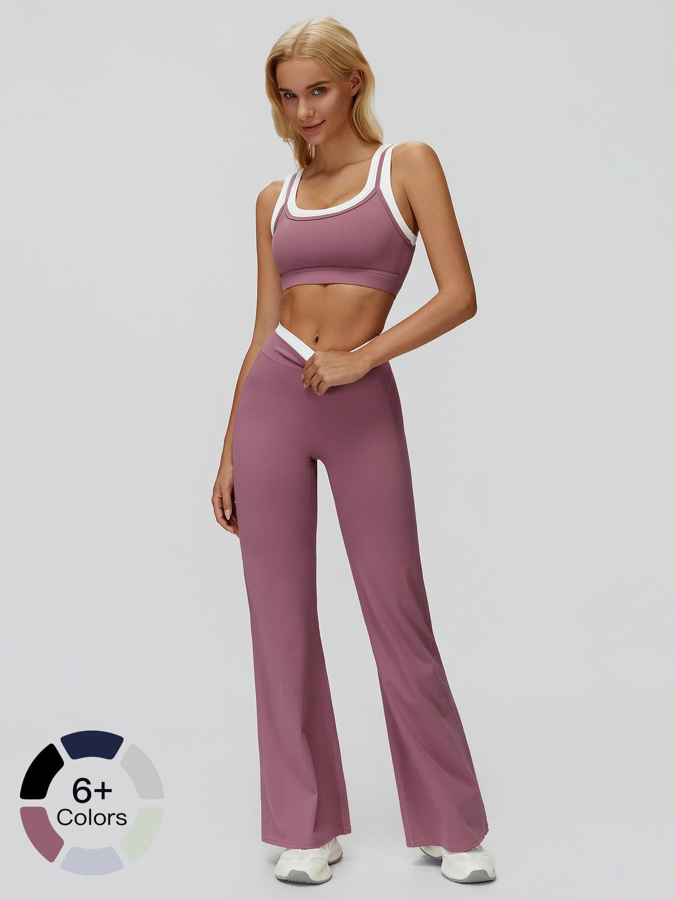 Women's Two-Piece Colorblock Yoga Set, High-Waisted Ribbed Casual Fitness Sportswear - image 19