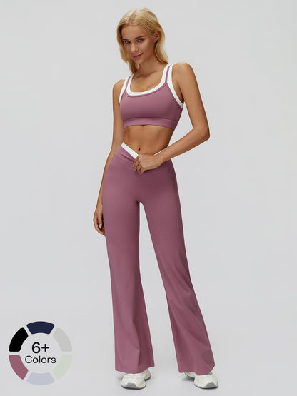 Women's Two-Piece Colorblock Yoga Set, High-Waisted Ribbed Casual Fitness Sportswear - image 19
