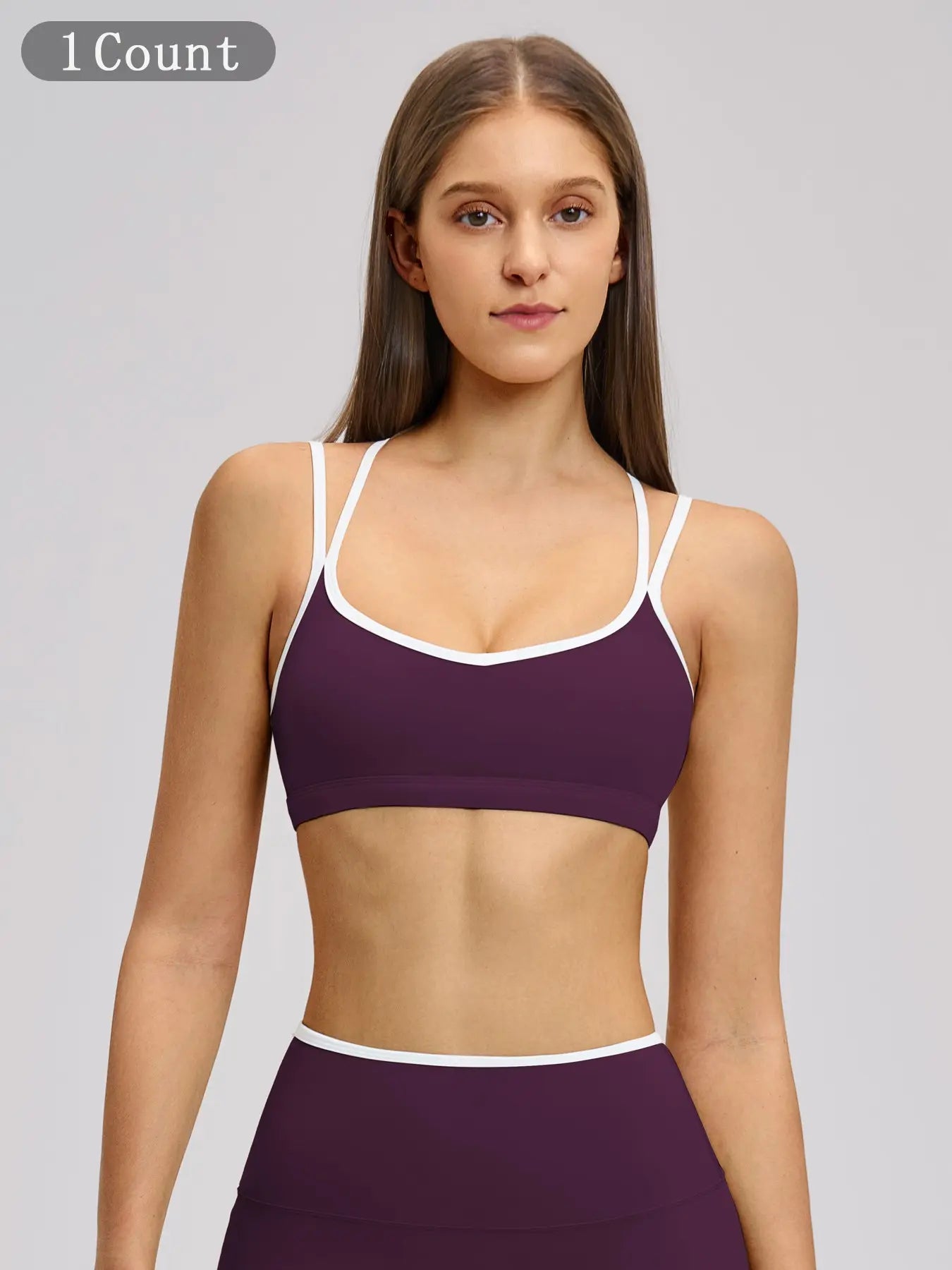 Colorblock Skin-Touch Sports Bra, Quick-Dry Tight-Fitting Cross-Back Sport Tank Top