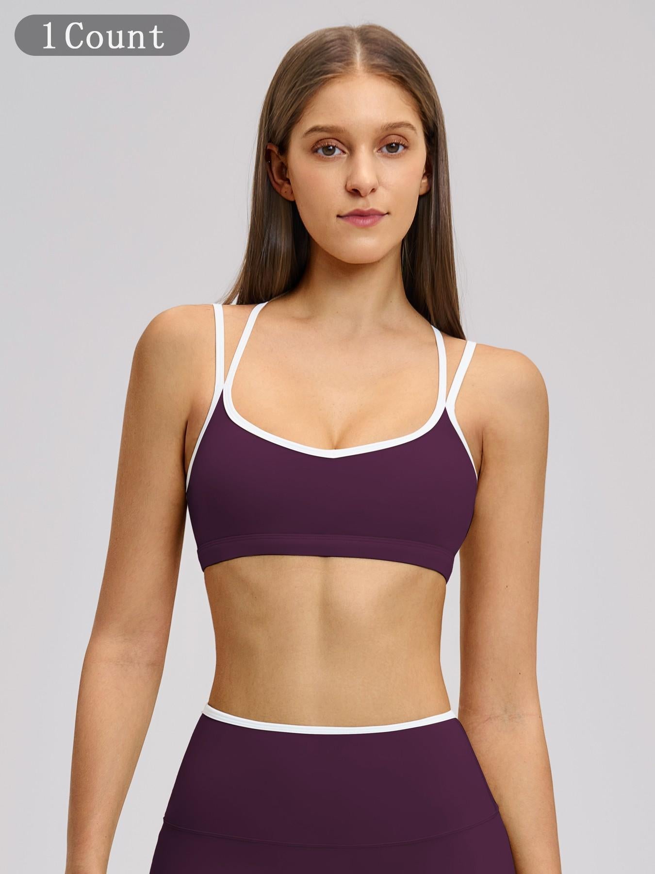 Colorblock Skin-Touch Sports Bra, Quick-Dry Tight-Fitting Cross-Back Sport Tank Top - image 19