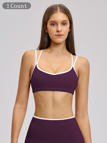 Colorblock Skin-Touch Sports Bra, Quick-Dry Tight-Fitting Cross-Back Sport Tank Top - image 19