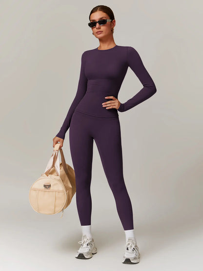 Women’s Quick Dry Long Sleeve & High Waist Leggings Sets for Fitness