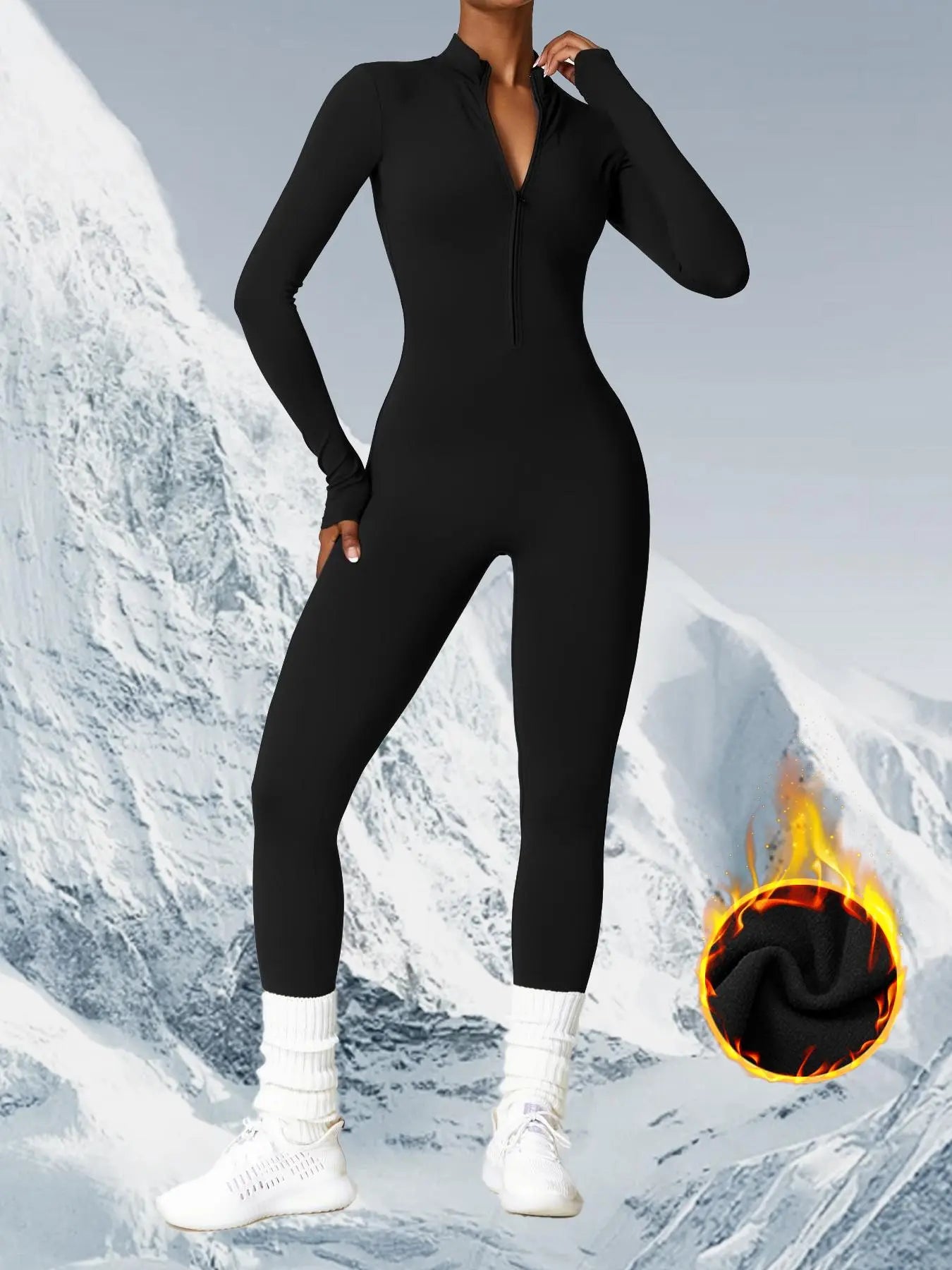Women's Solid Zip-up Skiing Jumpsuit - Sporty Activewear - image 4