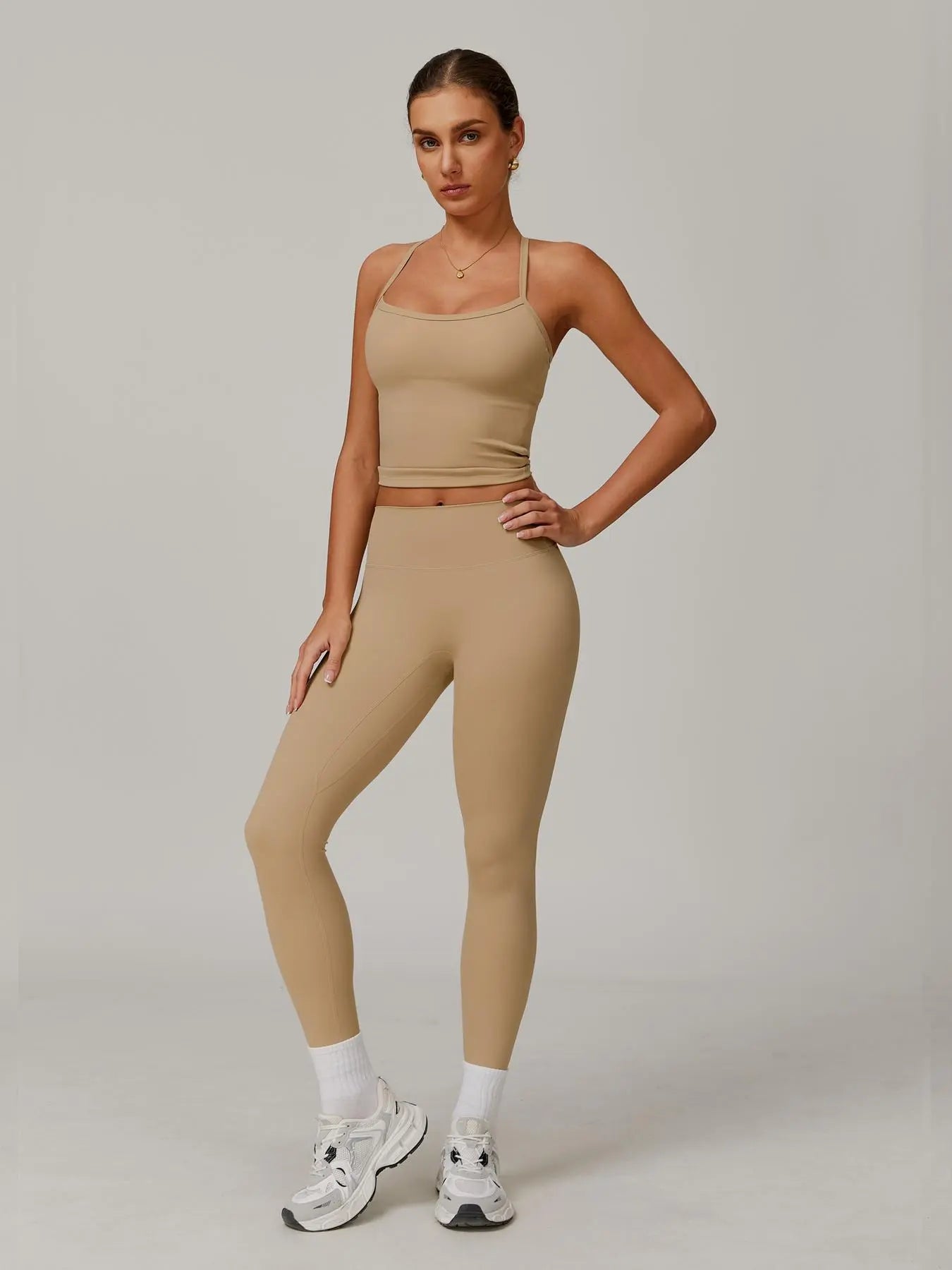 Women's Solid Cut Out Backless Cami Top & High Waist Leggings Tracksuit Set, Sporty Comfy Breathable…