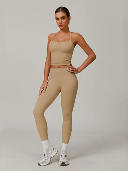 Women's Solid Cut Out Backless Cami Top & High Waist Leggings Tracksuit Set, Sporty Comfy Breathable… - image 9