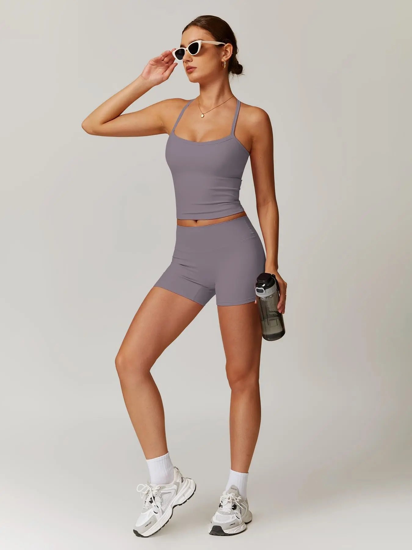 Women's Backless Crop Cami & Shorts Set for Activewear and Yoga