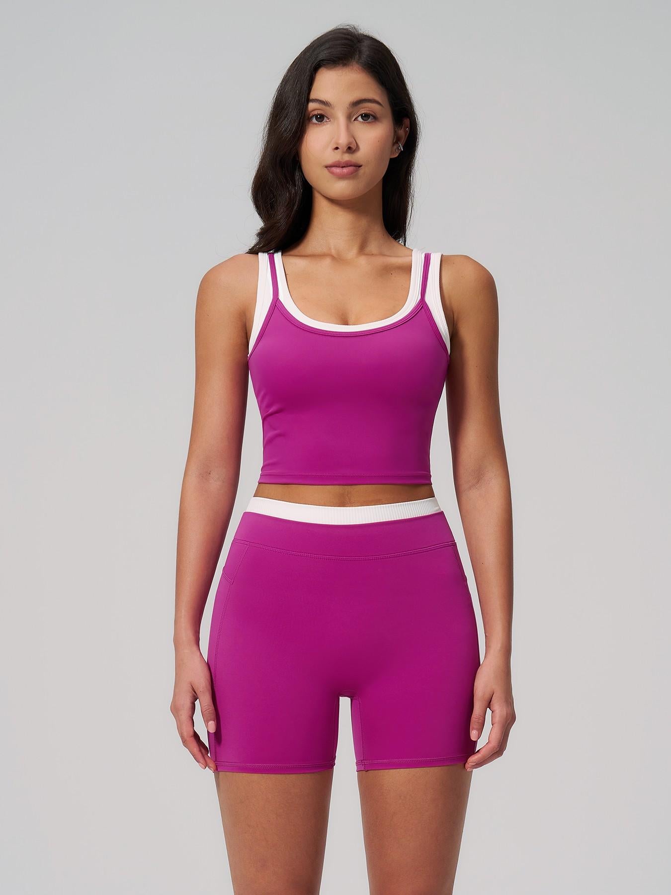Women's Two-Piece Versatile Colorblock Yoga Set, High-Waisted Ribbed Casual Sportswear for Gym - image 14