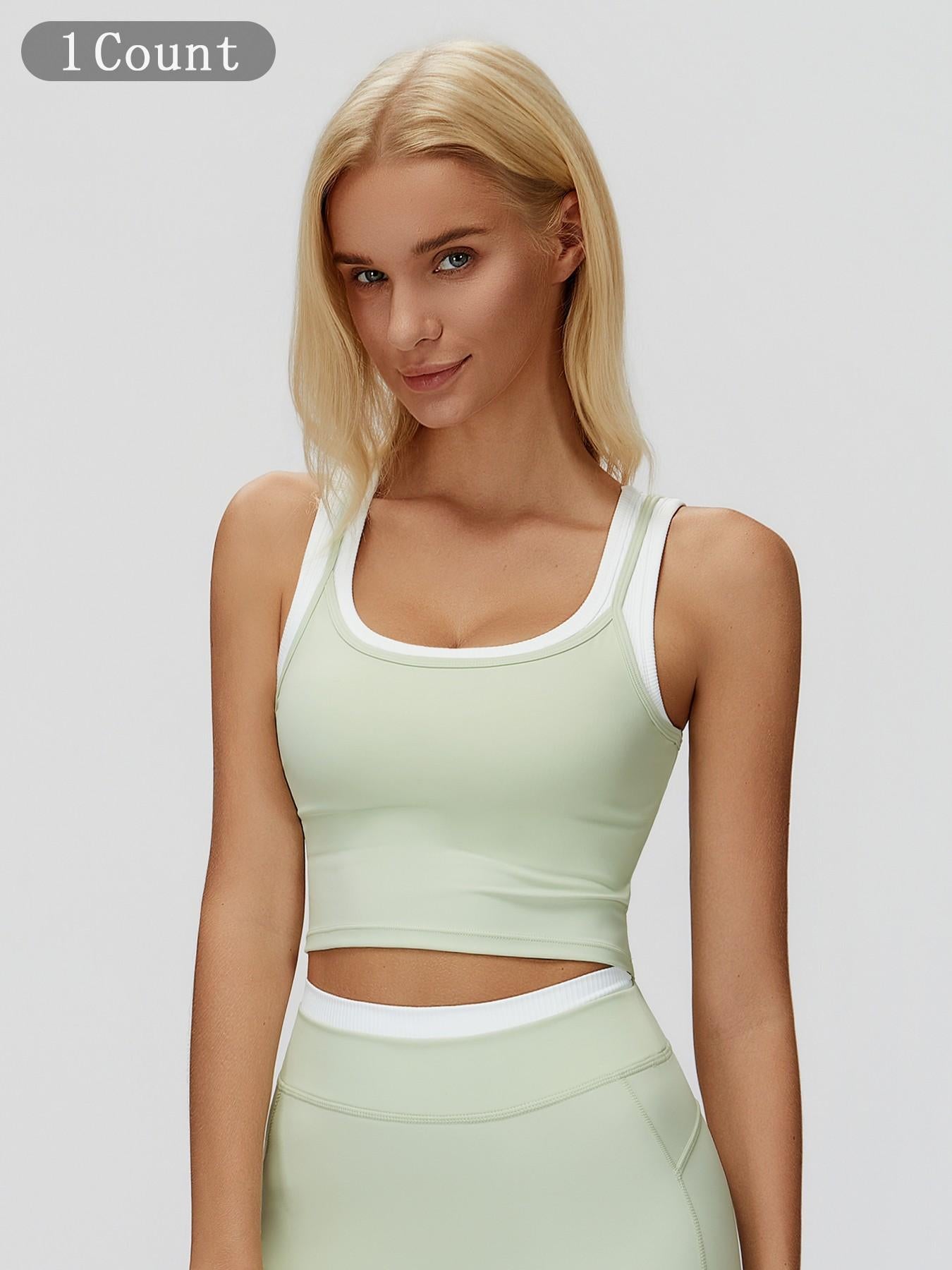 Cross-Border Two-Piece Separated Vest Colorblock Nude Feel Fashion Casual Top Running Sporty Bra,… - image 19