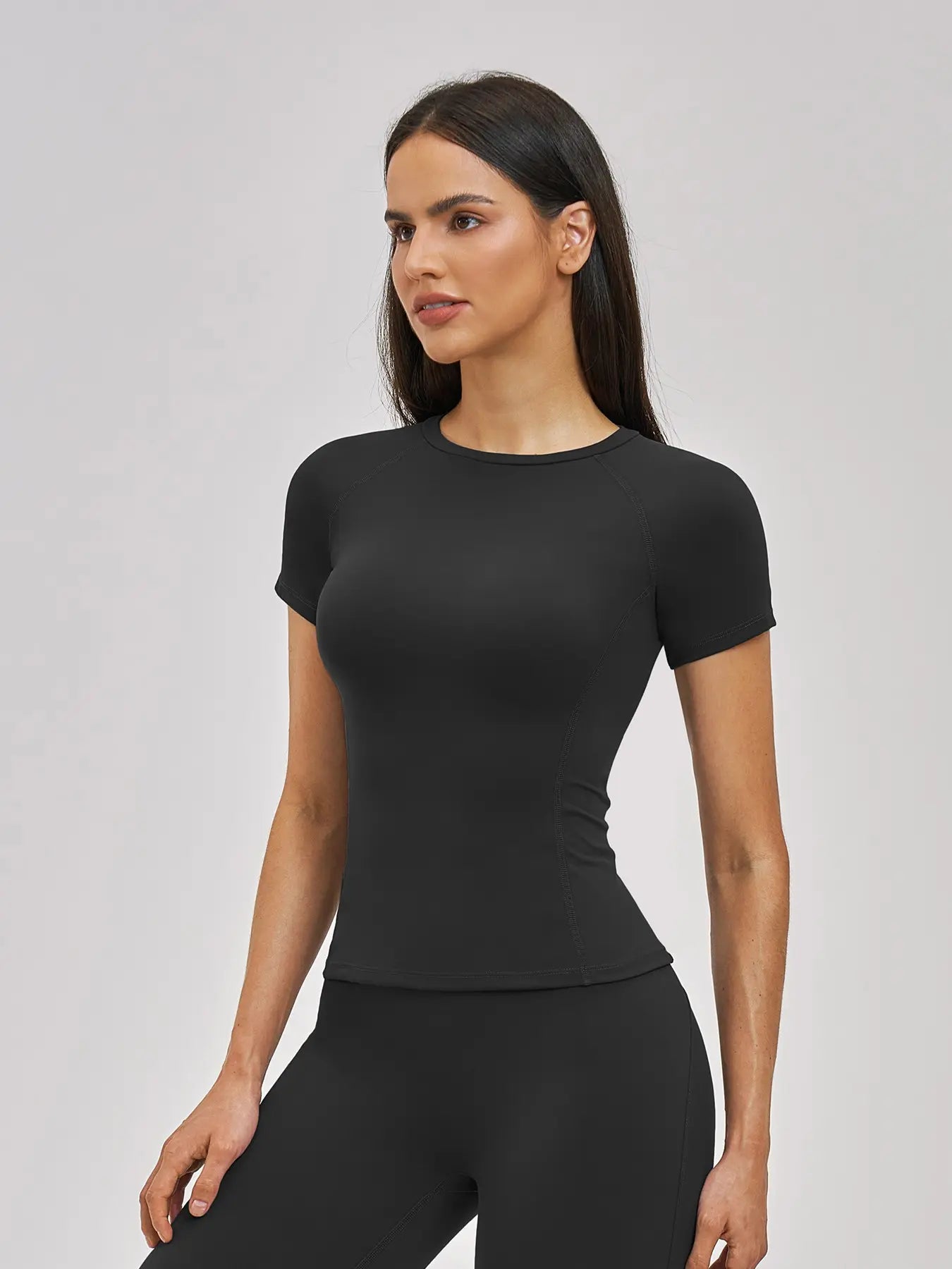 Women's Fitted Yoga T-Shirt, Short Sleeve Round Neck - image 5