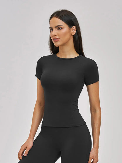 Women's Fitted Yoga T-Shirt, Short Sleeve Round Neck - image 5