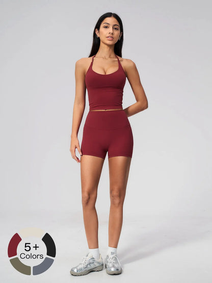 Women's Yoga Set with Padded Bra, Backless High-Waisted Quick-Dry Sportswear