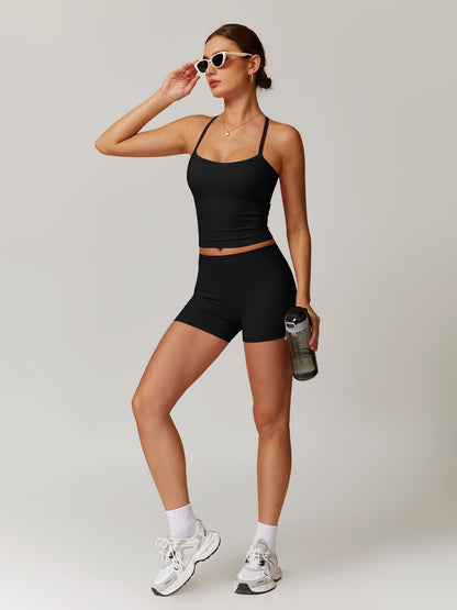 Women's Solid Backless Sports Cami Top & High Waist Shorts Sportswear Set, Comfy Breathable Tummy… - image 18