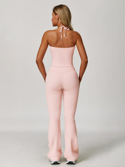 Women's Solid Backless Halter Top & Pants Sports Set, Casual Sporty Two-piece Outfits for Yoga Gym… - image 19