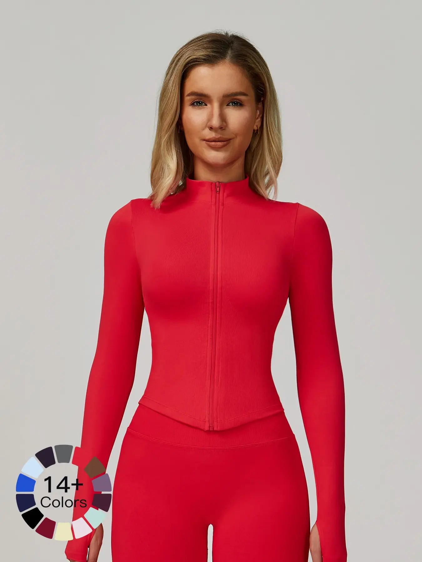 Women's Stand Collar Zipper Long Sleeve Yoga Jacket, Tight Fit Quick-Dry Yoga Wear