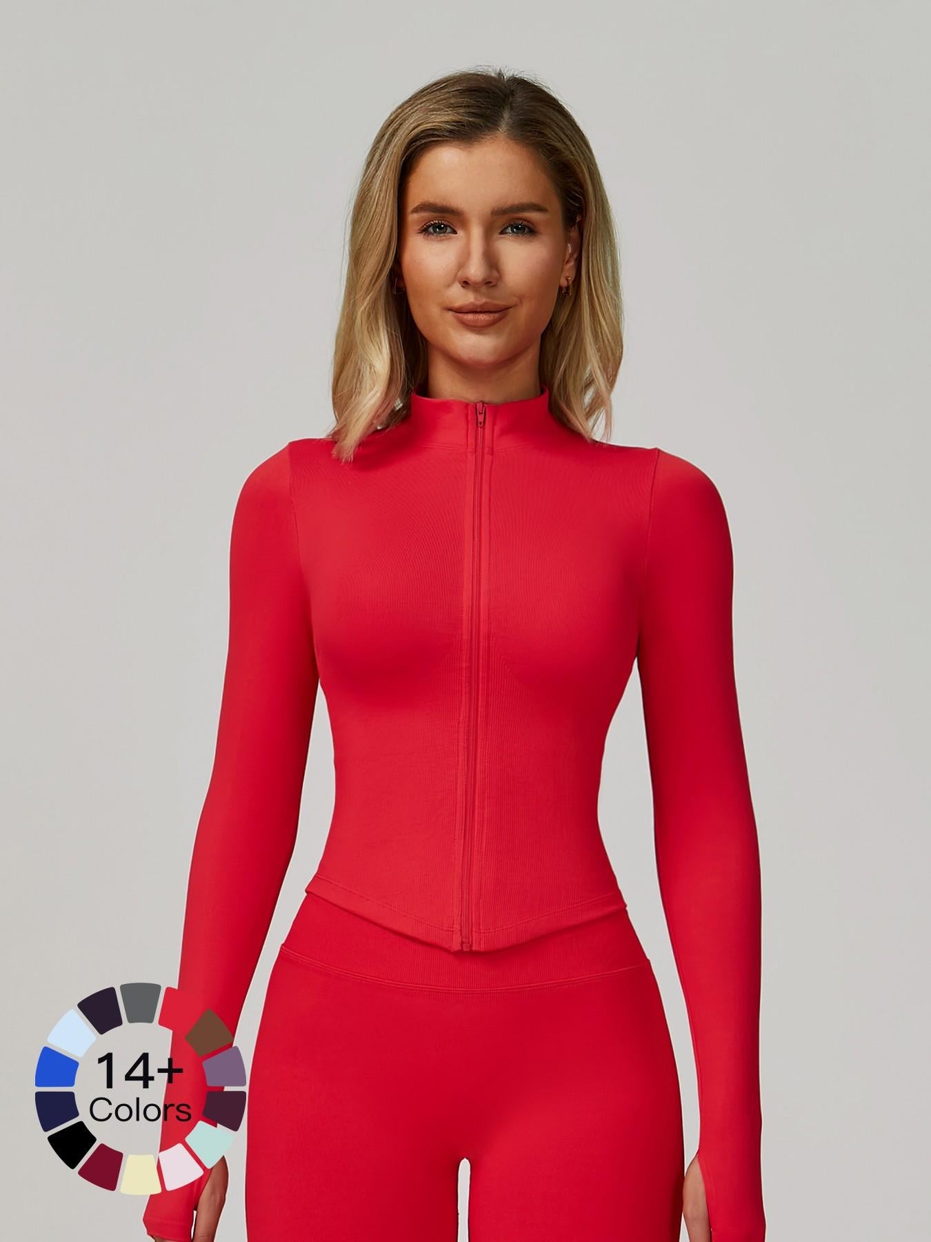 Women's Stand Collar Zipper Long Sleeve Yoga Jacket, Tight Fit Quick-Dry Yoga Wear - image 18
