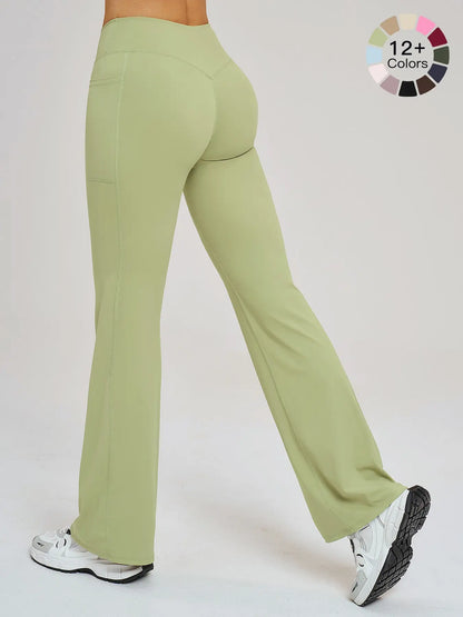 High Waist Naked Feeling Flare Pants Women, Cross Waist Wide Leg Micro Flared Outdoor Casual Sports Pants