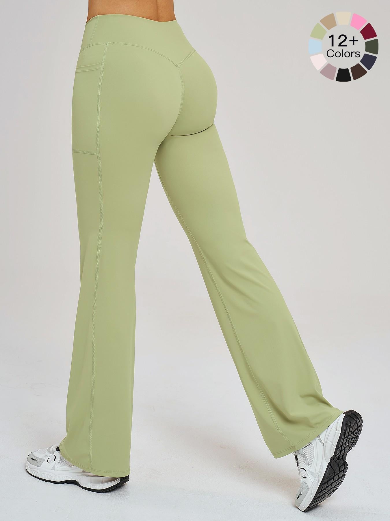 High Waist Naked Feeling Flare Pants Women, Cross Waist Wide Leg Micro Flared Outdoor Casual Sports Pants - image 26