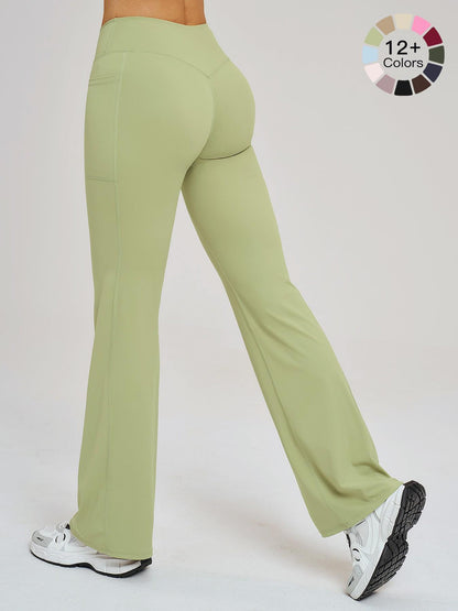 High Waist Naked Feeling Flare Pants Women, Cross Waist Wide Leg Micro Flared Outdoor Casual Sports Pants - image 26