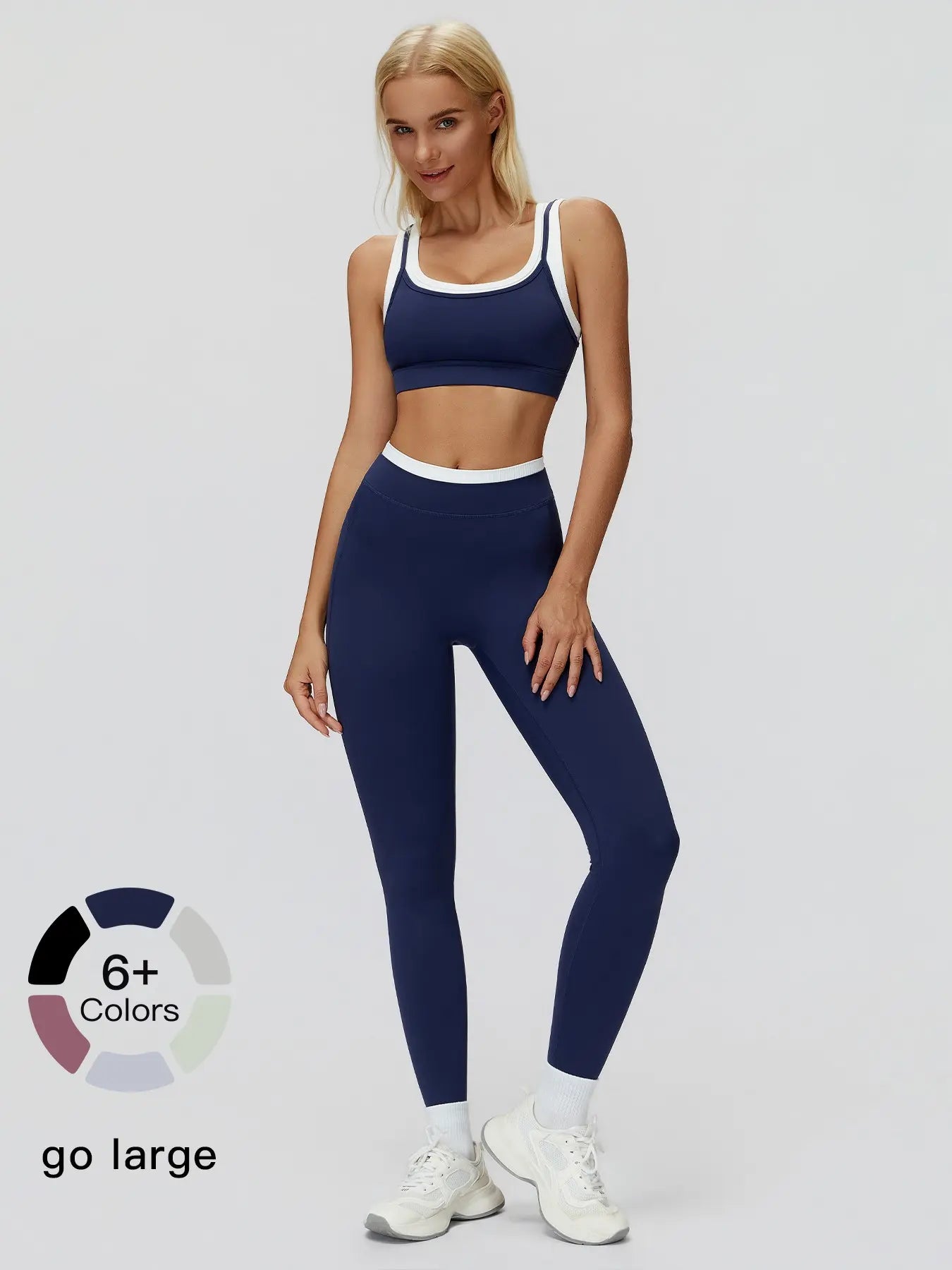 Women's Two-Piece Colorblock Yoga Set, High-Waisted Ribbed Casual Fitness Sportswear - image 3