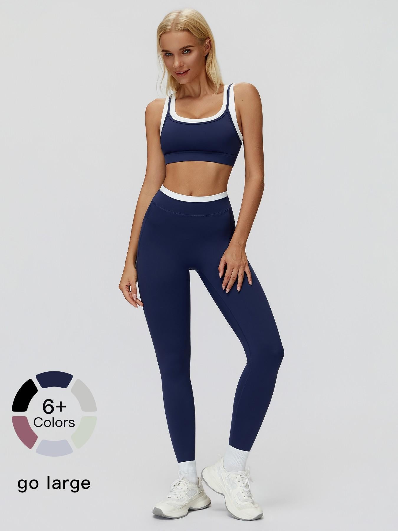 Women's Two-Piece Colorblock Yoga Set, High-Waisted Ribbed Casual Fitness Sportswear - image 20