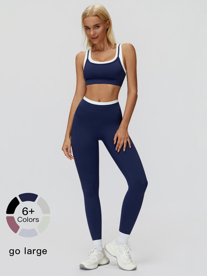 Women's Two-Piece Colorblock Yoga Set, High-Waisted Ribbed Casual Fitness Sportswear - image 20