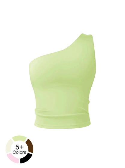 Women's Solid Color One Shoulder Sports Bra, High Stretch Comfortable Breathable Quick Drying Yoga Bra