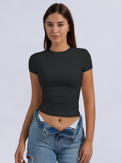Women's Solid Color Sports Tee, Athletic Fitness Top - image 16