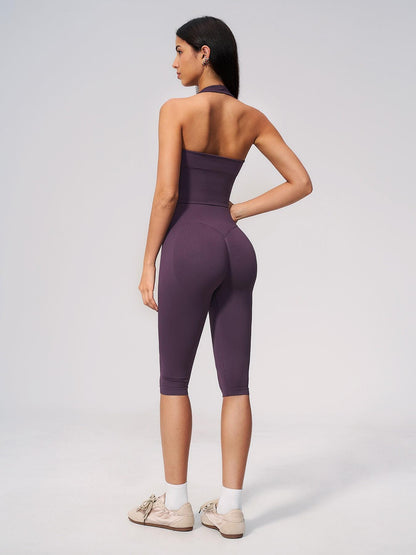 Yoga Set Seamless Ribbed Tight Shockproof High Elasticity Butt Lifter Tummy Control Running Training… - image 12
