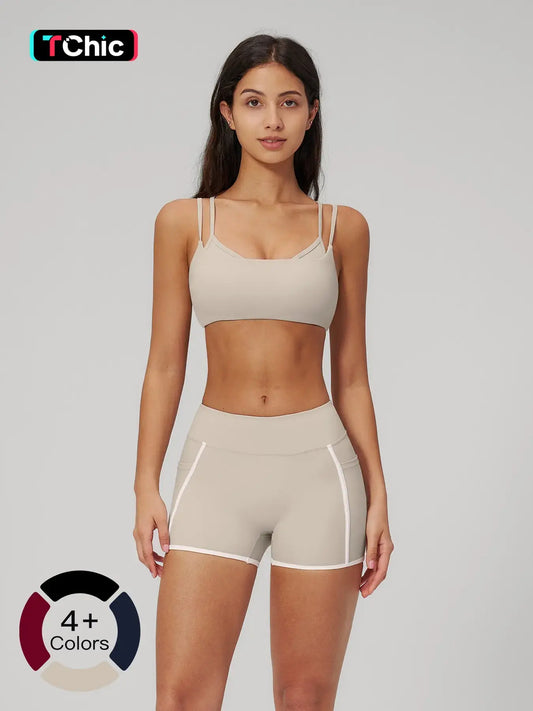 Women's Bare-Look Yoga Set, Contrast Stitching