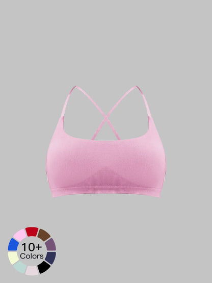 Seamless Cross Back Sports Bra, Adjustable Running Yoga Bra