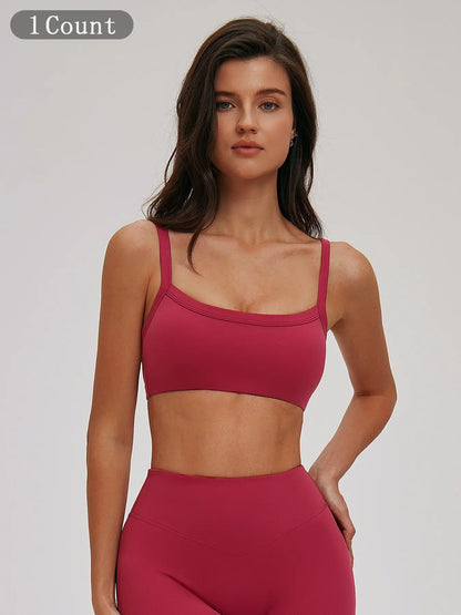 Cross-Border Textured Shoulder Straps Yoga Bra, Strappy Workout Bra