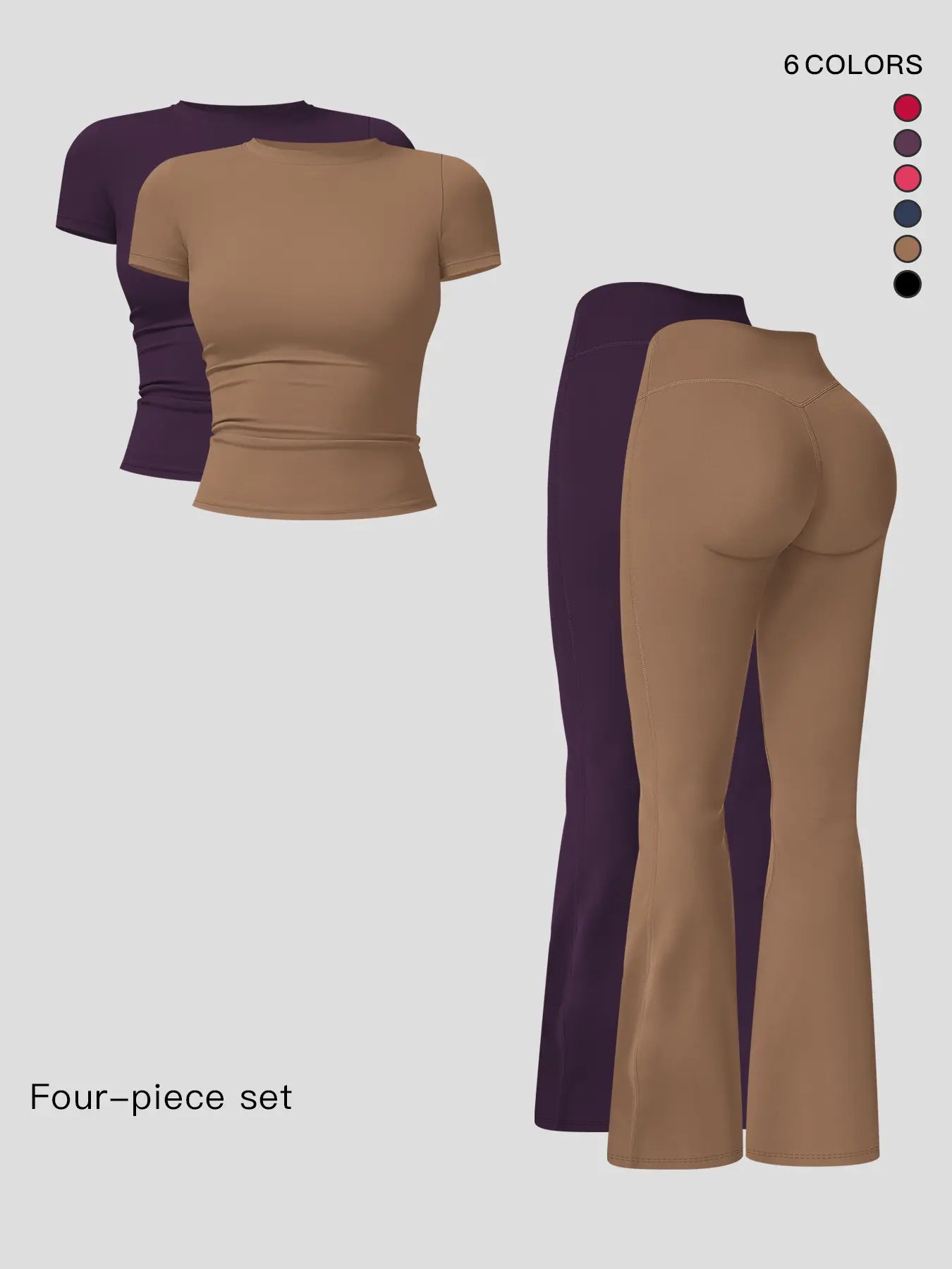 Women's Sporty Two-Piece Set, Quick-Dry Slim Fit T-Shirt & High Waist Yoga Pants